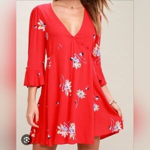 Free People Time On My Side Red Floral Wrap Dress